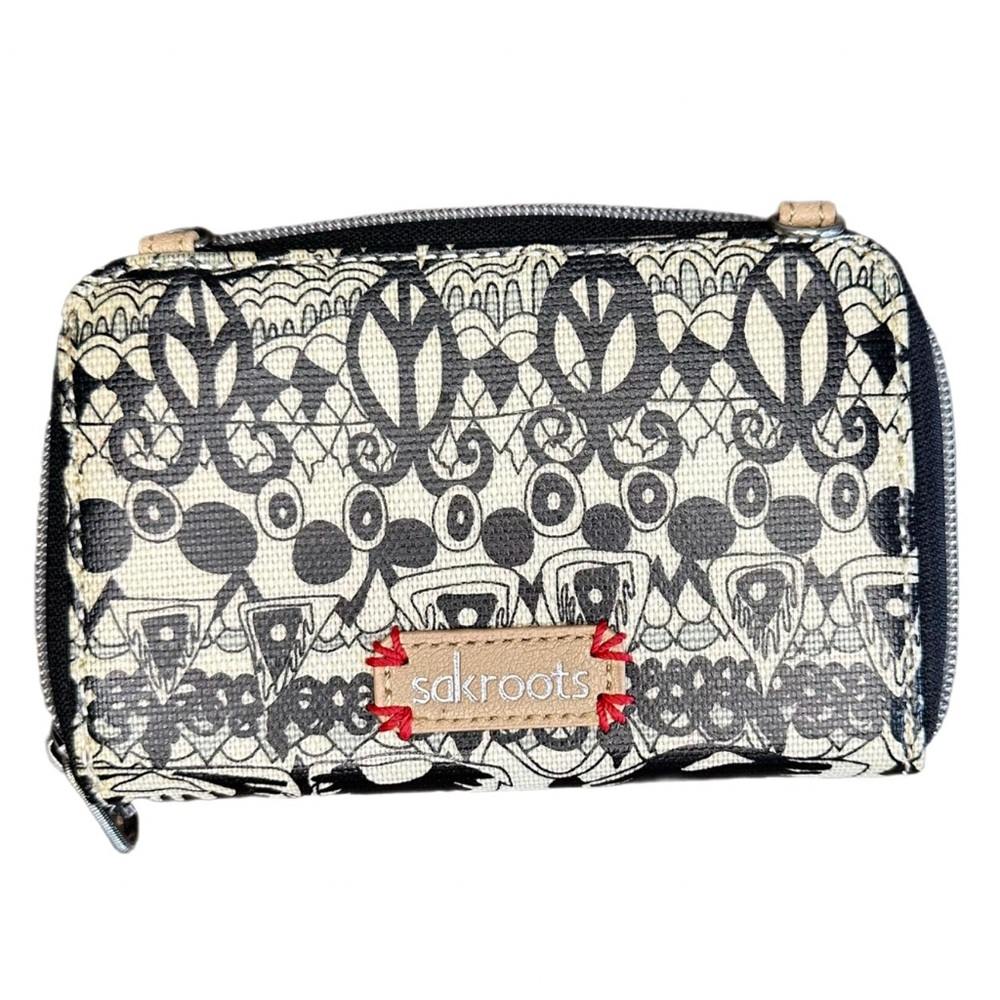 Sakroots Black and White Peace Sign Small Wallet